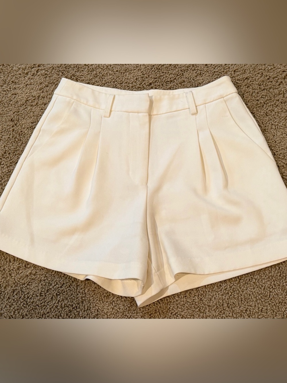 Francesca's Collections Cream High-Waist Pleated Tailored Shorts
